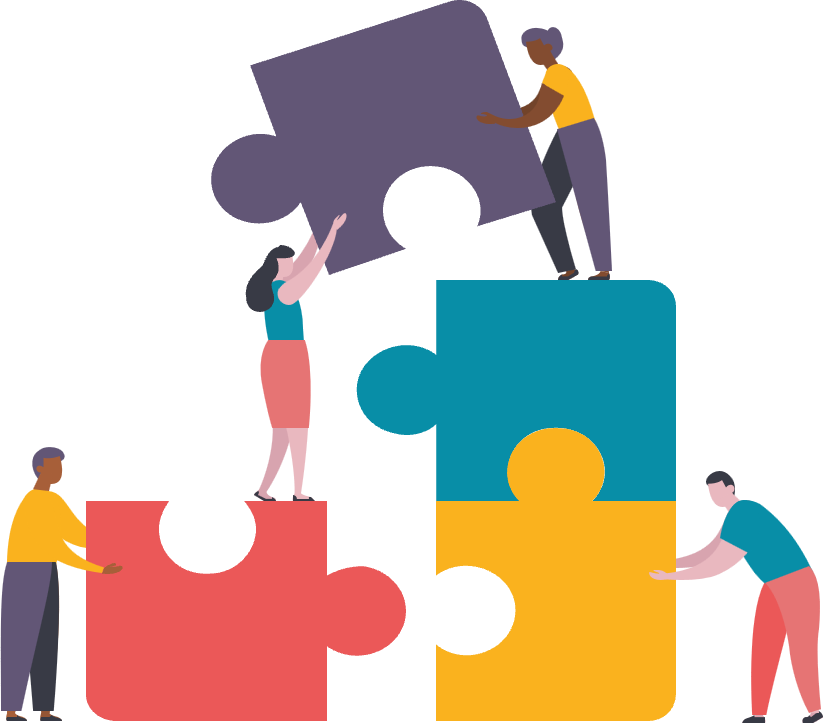 Mãos segurando juntas peças de puzzles